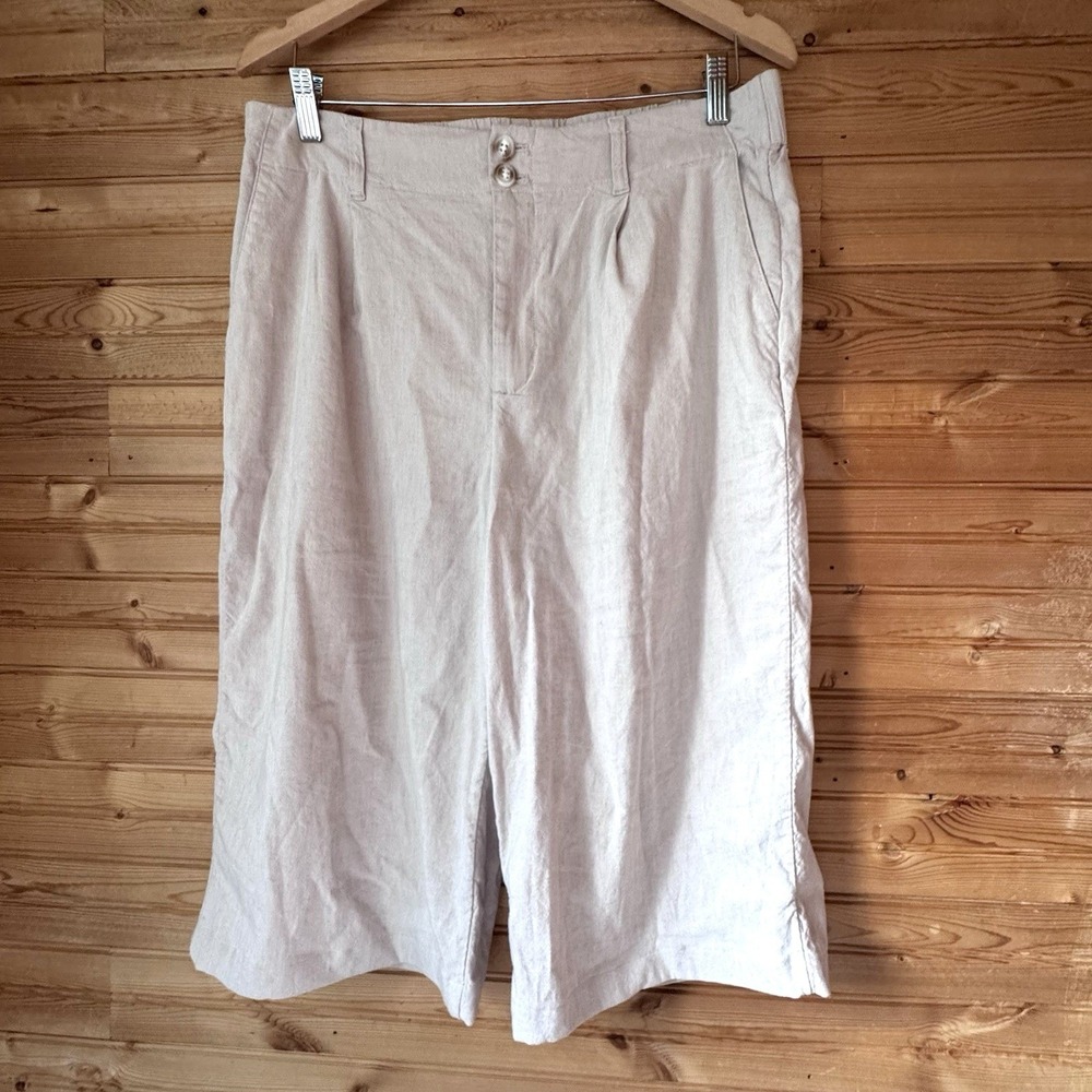 Lauren Conrad Wide Leg Capri Cropped White Linen Blend 14 Beach Vaca Grandma